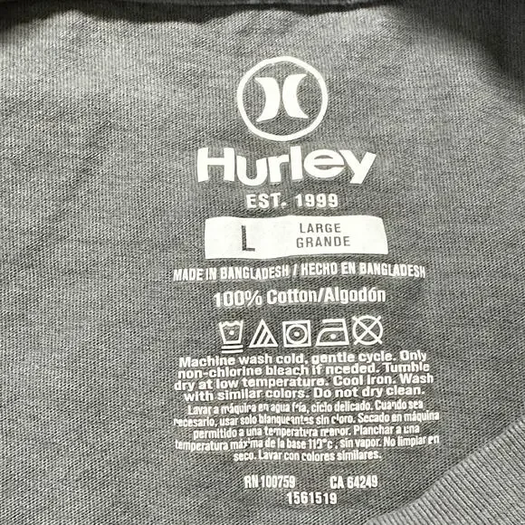 Hurley Tee Shirt Men Size L Gray Short Sleeve 100% Cotton Crew Neck Y2K Skater - Picture 6 of 6